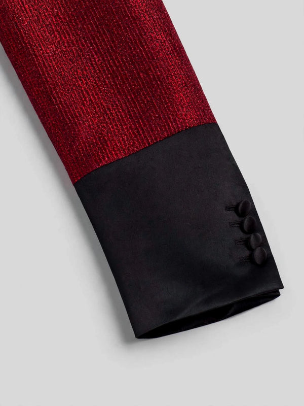 Crimson Shimmer Satin Shawl-Collar Sash-Belt Two-Button Double-Breasted Tuxedo Jacket 10
