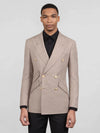 Taupe Gold-Button Slant-Flap Peak-Lapel Double-Breasted Suit Jacket 04