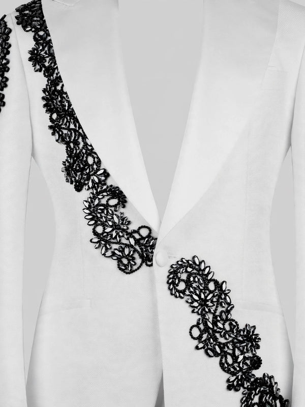 Ivory Noir Lace Tuxedo Jacket 08