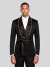 Onyx Gold Crystal Belted Shawl-Collar Double-Breasted Tuxedo Jacket 01