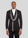 Onyx Silver Crystal-Grid Shawl-Collar Double-Breasted Tuxedo Jacket - cover