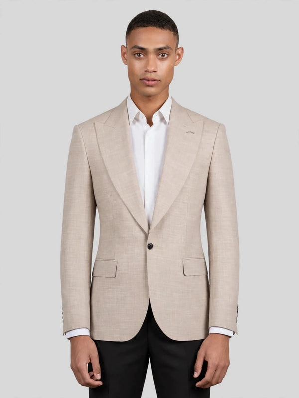 Oatmeal Single-Button Peak-Lapel Suit Jacket 01