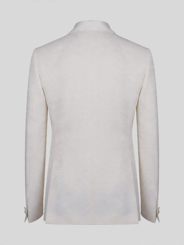 Ivory Grain-Textured Wide Shawl-Collar Tuxedo Jacket 09