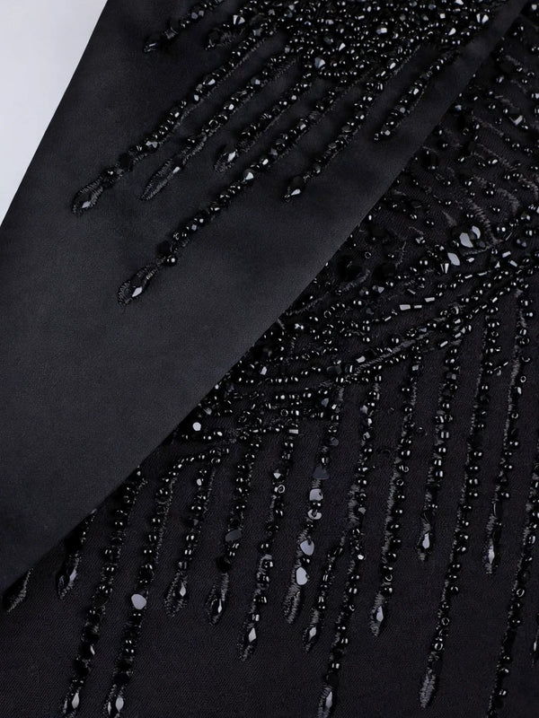 Onyx Jet Bead-Cascade Peak-Lapel Double-Breasted Tuxedo Jacket 08