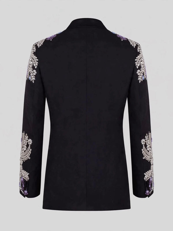 Onyx Silver Gem-Floral Shawl-Collar Tuxedo Jacket 09