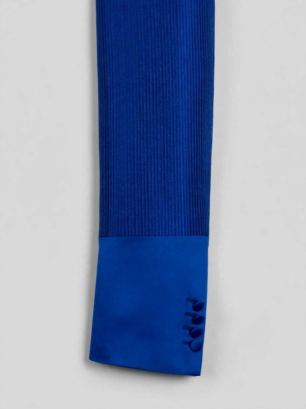 Royal Blue Ribbed-Weave Satin Shawl-Collar Sash-Belt Two-Button Double-Breasted Tuxedo Jacket 10