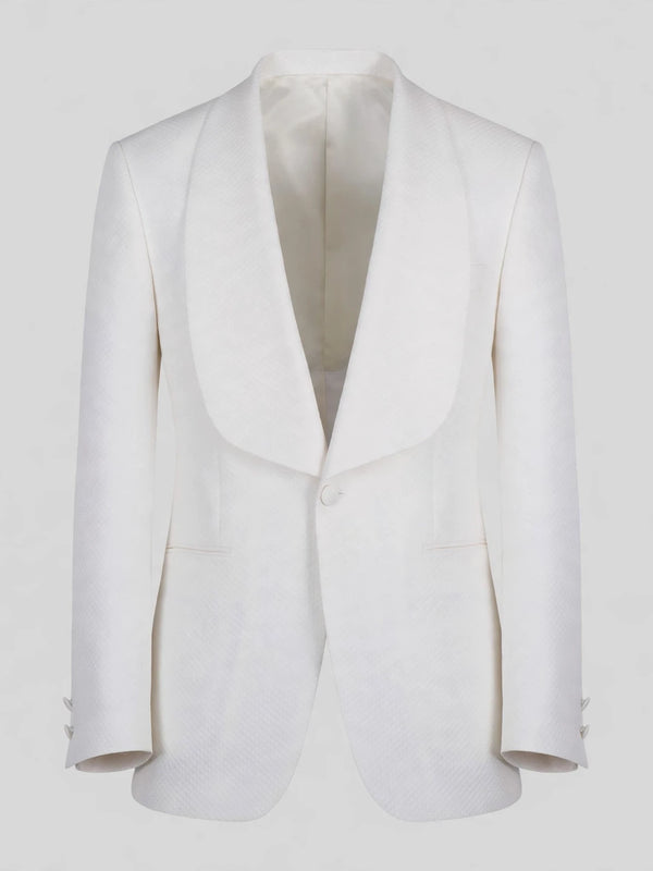 Ivory Diamond-Texture Shawl-Collar Tuxedo Jacket 07