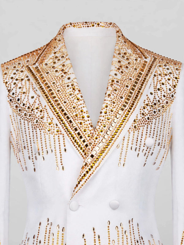 Ivory Gold Crystal Cascade Peak-Lapel Double-Breasted Tuxedo Jacket 08
