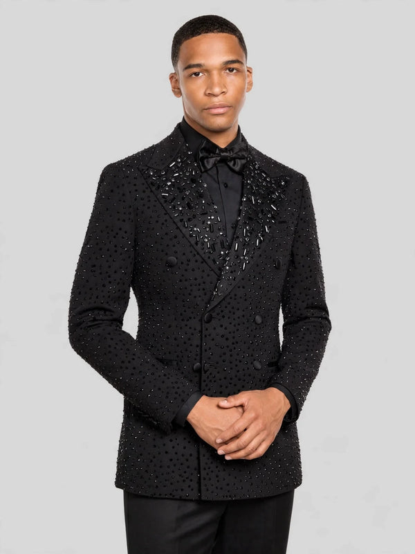 Onyx Jet Crystal-Dot Peak-Lapel Double-Breasted Tuxedo Jacket 06