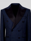 Navy Black Houndstooth Satin Peak-Lapel Double-Breasted Tuxedo Jacket 08