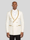 Ivory Gold Crystal-Mesh Shawl-Collar Double-Breasted Tuxedo Jacket - cover