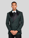 Forest Green Houndstooth Satin Peak-Lapel Six-Button Double-Breasted Tuxedo Jacket 05