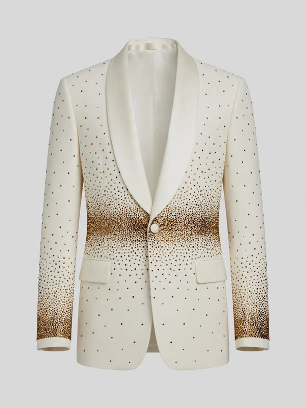 Ivory Gold Gradient Crystal-Dot Shawl-Collar Tuxedo Jacket 07