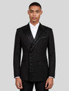 Onyx Jet Half-Bead Diagonal Peak-Lapel Double-Breasted Tuxedo Jacket 01