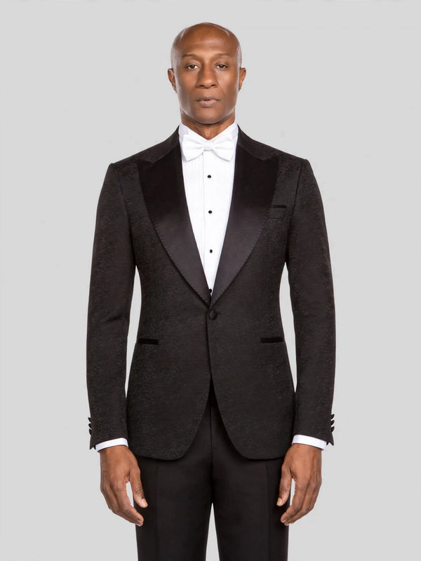 Onyx Textured Satin-Welt Peak-Lapel Tuxedo Jacket - cover