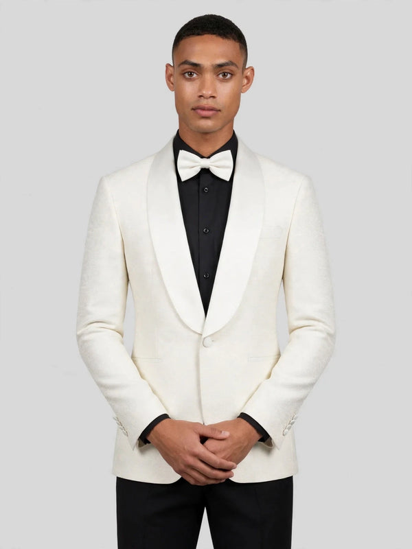 Ivory Textured Satin Shawl-Collar Tuxedo Jacket 05