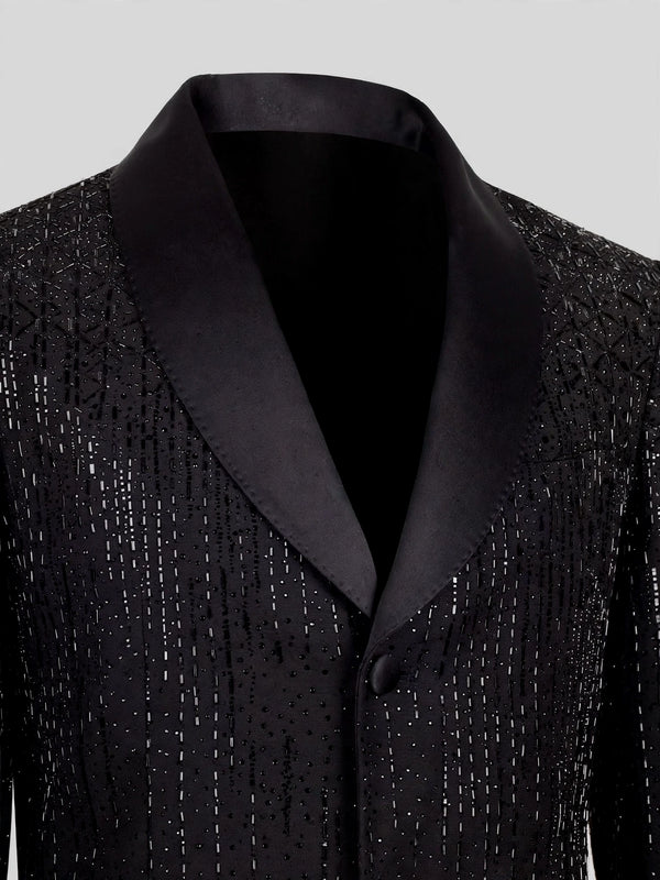 Onyx Silver Rain-Dot Shawl-Collar Tuxedo Jacket 08