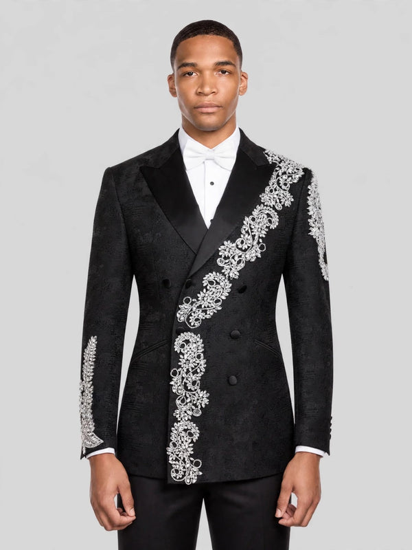 Onyx Silver Crystal Cascade Double-Breasted Tuxedo Jacket 03