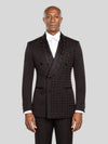 Onyx Jet Floral-Grid Asymmetric Shawl-Collar Double-Breasted Tuxedo Jacket - cover