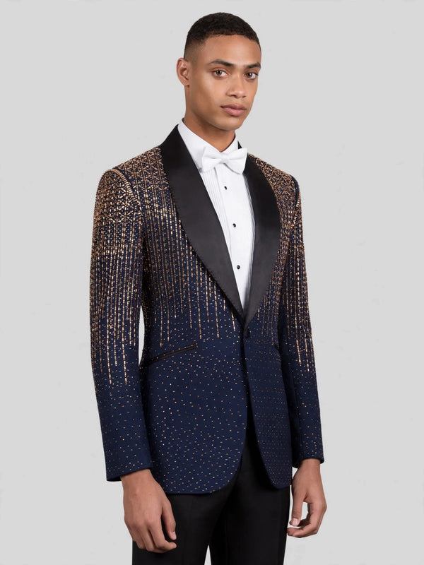 Midnight Gold Crystal Gradient Shawl-Collar Tuxedo Jacket 03