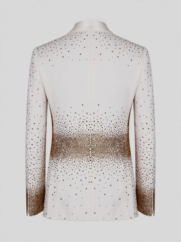 Ivory Gold Gradient Crystal-Dot Shawl-Collar Tuxedo Jacket 09