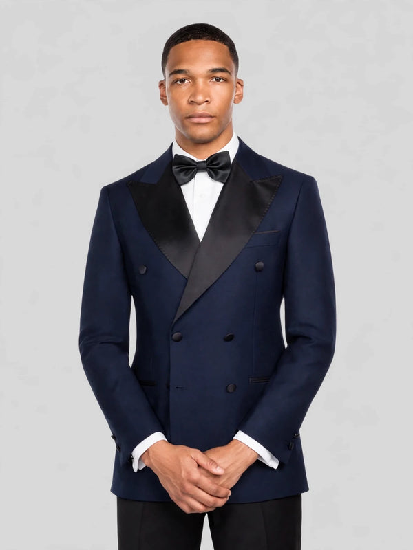 Midnight Navy Satin Peak-Lapel Six-Button Double-Breasted Tuxedo Jacket 02