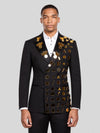 Onyx Gold Geometric Mirror Peak-Lapel Double-Breasted Tuxedo Jacket 01