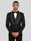 Onyx Silver Crystal-Scatter Beaded Shawl-Collar Double-Breasted Tuxedo Jacket 02