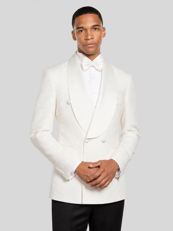 Ivory Textured Satin Shawl-Collar Double-Breasted Tuxedo Jacket 03