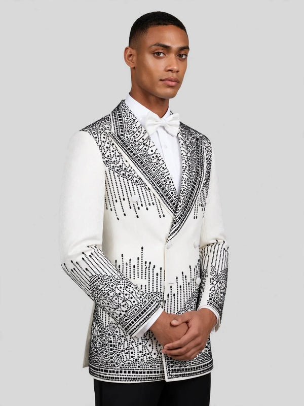 Ivory Jet Bead-Cascade Peak-Lapel Double-Breasted Tuxedo Jacket 03