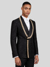 Onyx Gold Laurel-Leaf Crystal Shawl-Collar Double-Breasted Tuxedo Jacket 03