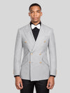 Silver Grey Gold-Button Ticket-Pocket Slant-Flap Peak-Lapel Double-Breasted Suit Jacket 05