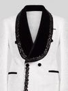 Ivory Jet-Leaf Velvet Shawl-Collar Double-Breasted Tuxedo Jacket 08