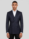 Midnight Navy Pinstripe Six-Button Peak-Lapel Double-Breasted Suit Jacket 01