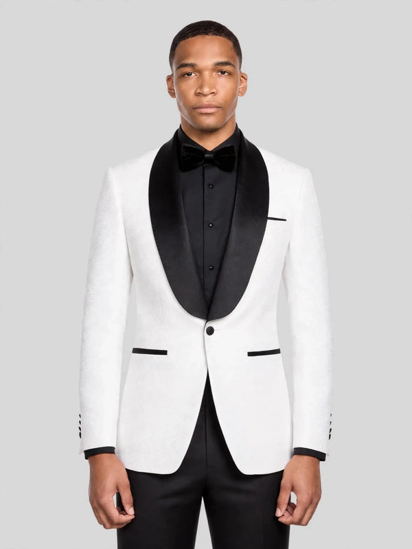 Ivory Textured Black Shawl-Collar Black-Welt Tuxedo Jacket 06