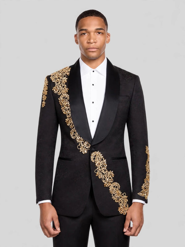 Onyx Gold Shawl-Collar Tuxedo Jacket 01
