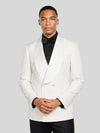 Ivory Textured Satin Shawl-Collar Double-Breasted Tuxedo Jacket 06