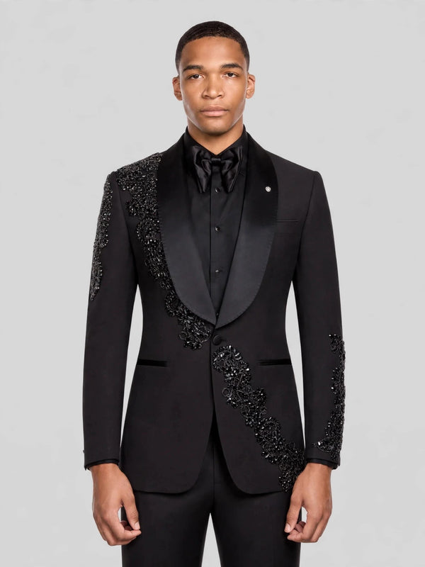 Onyx Jet Shawl-Collar Tuxedo Jacket 06