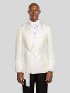 Ivory Cream Micro-Weave Satin Shawl-Collar Belted Double-Breasted Tuxedo Jacket - cover