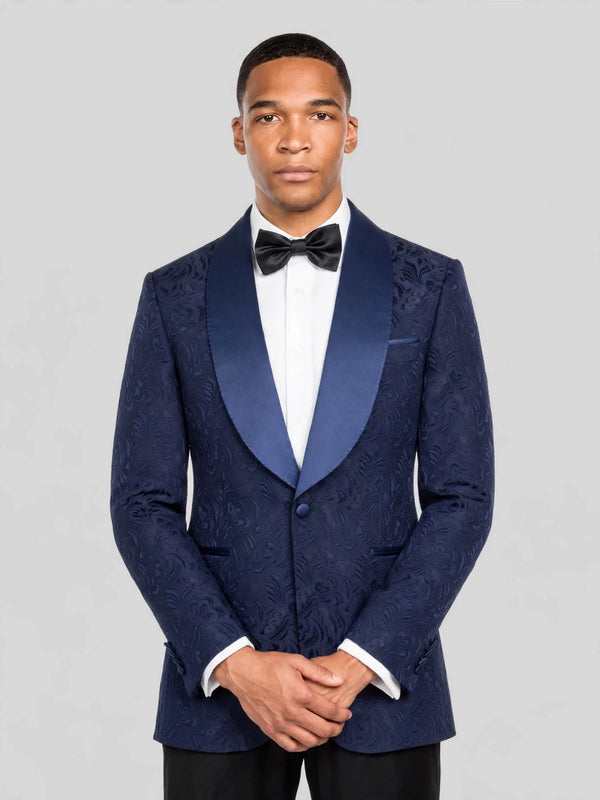 Navy Paisley-Jacquard Satin-Welt Shawl-Collar Tuxedo Jacket 02