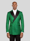 Emerald Paisley-Jacquard Satin Peak-Lapel Two-Button Double-Breasted Tuxedo Jacket - cover