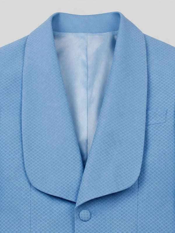 Sky Blue Diamond-Texture Shawl-Collar Tuxedo Jacket 08