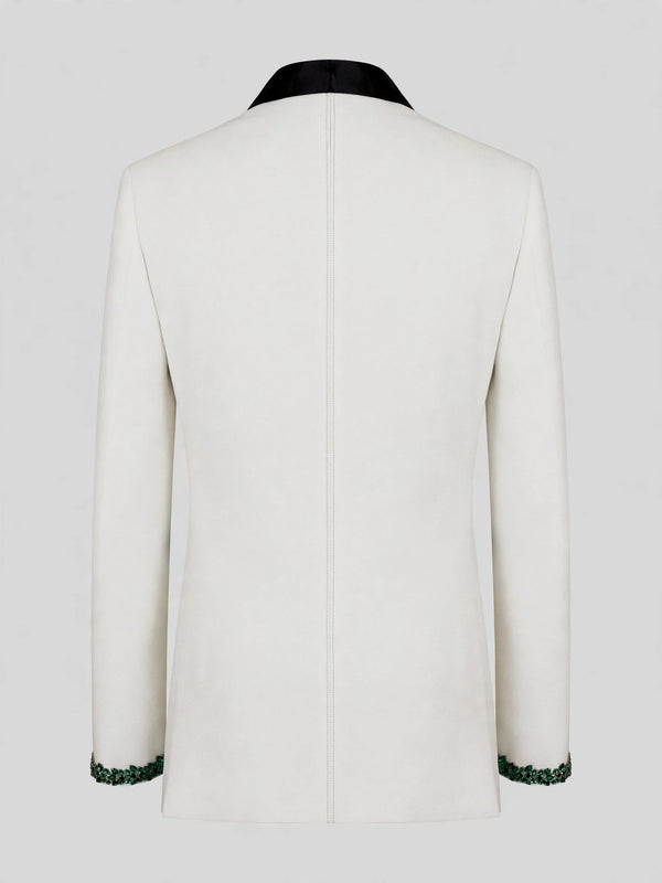 Ivory Emerald Crystal-Trim Black Shawl-Collar Double-Breasted Tuxedo Jacket 09