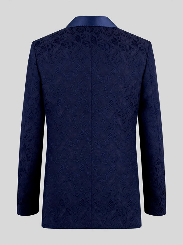 Navy Paisley-Jacquard Satin-Welt Shawl-Collar Tuxedo Jacket 09