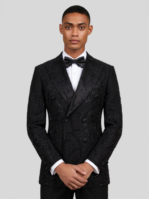 Onyx Jet Beaded Scroll-Vine Peak-Lapel Double-Breasted Tuxedo Jacket 02