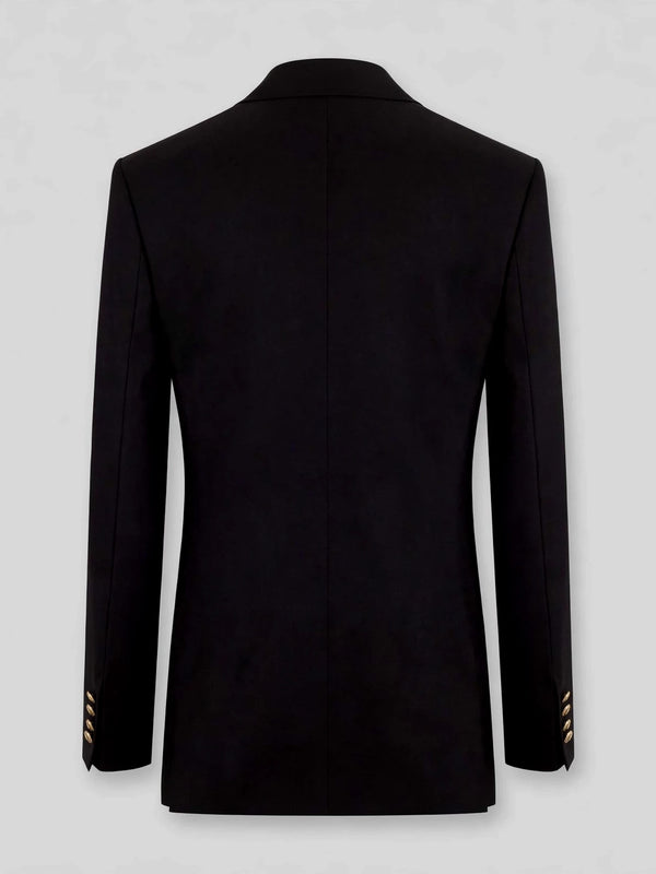 Onyx Gold-Button Slant-Flap Peak-Lapel Double-Breasted Suit Jacket 09