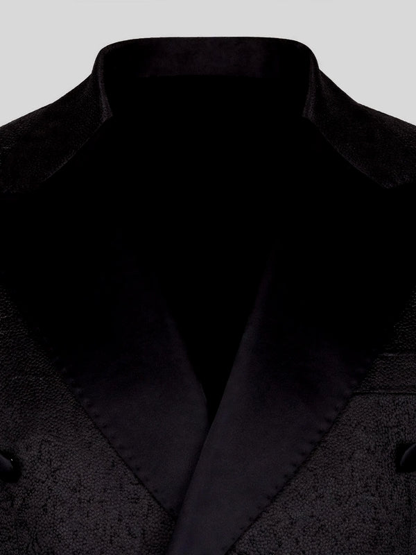 Onyx Grain-Textured Satin Peak-Lapel Double-Breasted Tuxedo Jacket 08
