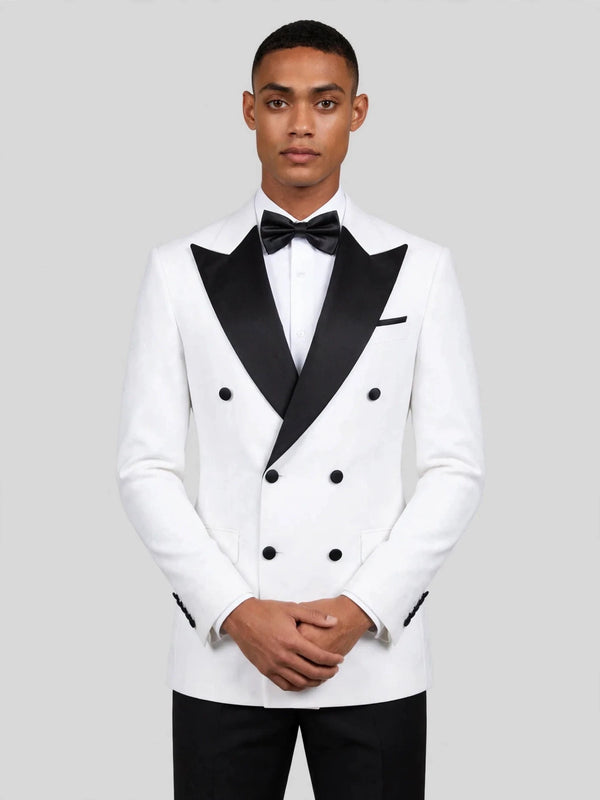 Snow White Black Satin Peak-Lapel Six-Button Double-Breasted Tuxedo Jacket 02