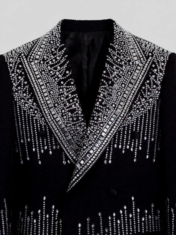 Onyx Silver Crystal Drip Peak-Lapel Double-Breasted Tuxedo Jacket 08