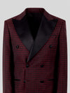 Burgundy Black Houndstooth Satin Peak-Lapel Double-Breasted Tuxedo Jacket 08